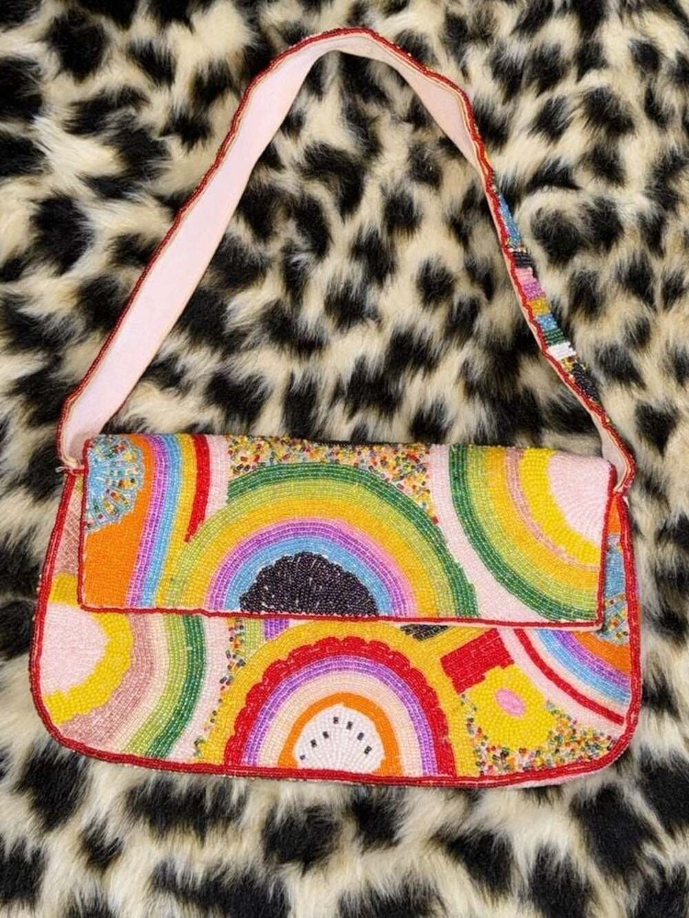 Vintage Comeco beaded Rainbow Graphic Shoulder Bag